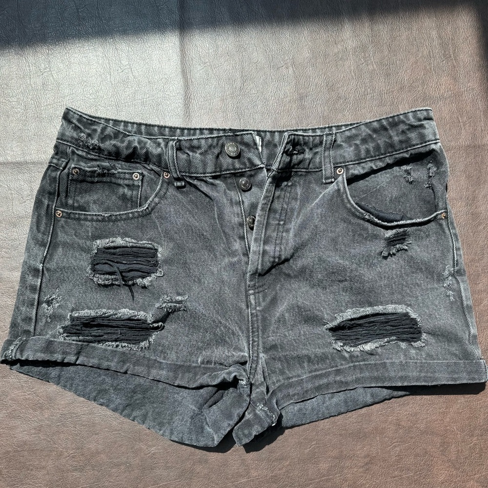 Forever 21 Charcoal Distressed Jean Shorts